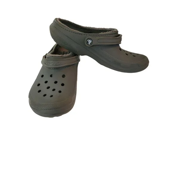 Mens Lined Classic Crocs M13 Gray Faux Fur Clog Shoes - Picture 1 of 9